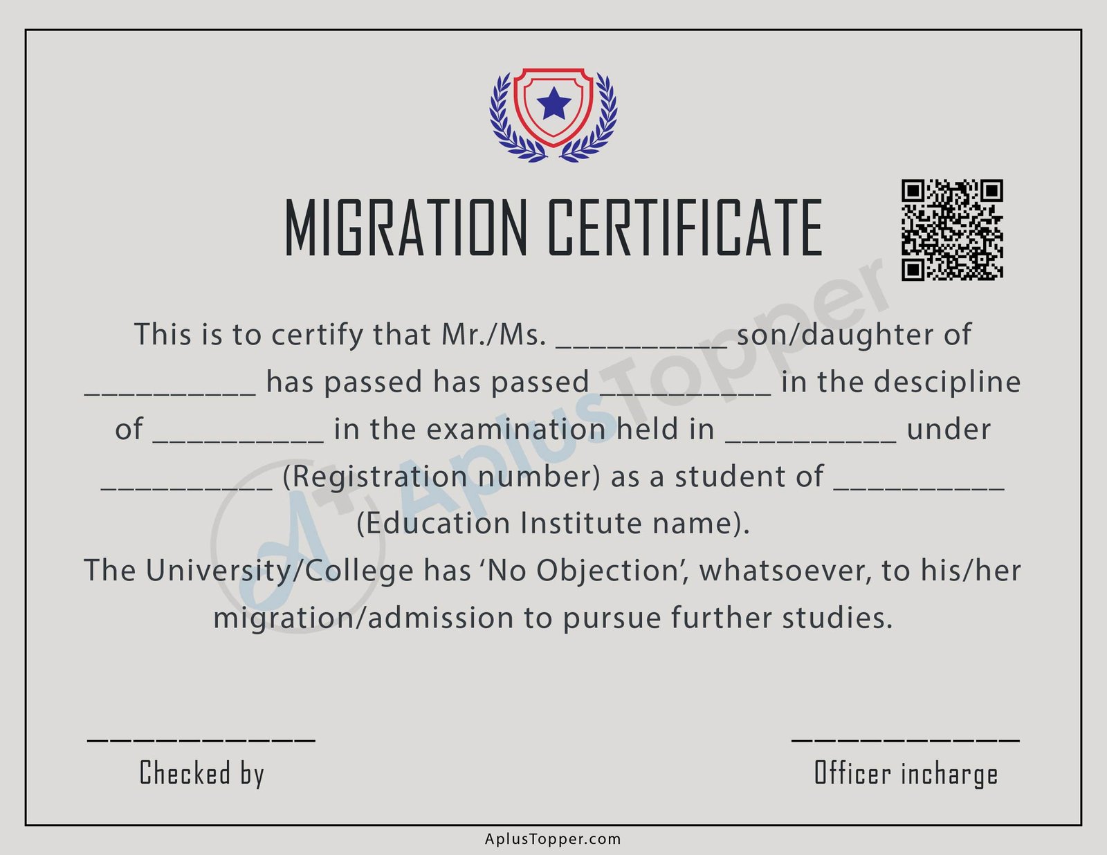 Certified Migration Certificate in Kothamangalam | Honey Translation Services